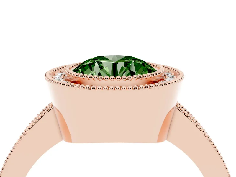 Round Milgrain Halo Engagement Ring Setting for a Fancy Green Lab-Grown Diamond | Pave Band | Rose Gold