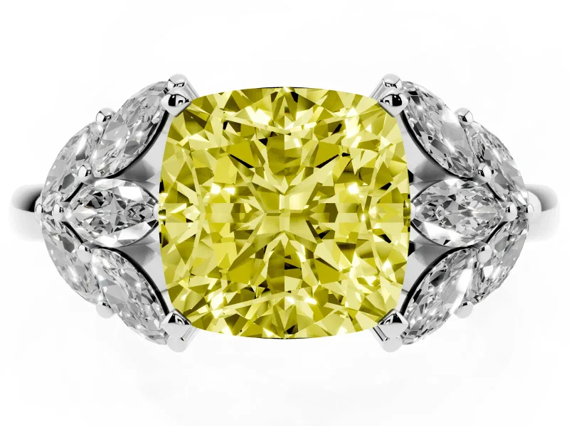 Cushion Cut Leaf Engagement Ring Setting for a Fancy Yellow Lab-Grown Diamond | Sterling Silver