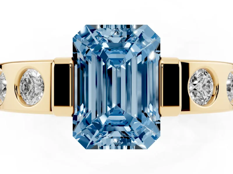 Emerald Cut Tension Style Engagement Ring Setting for a Fancy Blue Lab-Grown Diamond | Yellow Gold