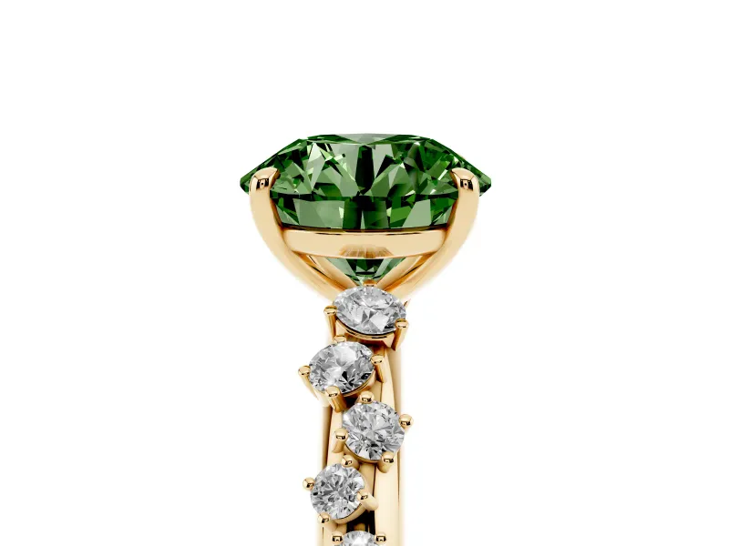 Round Graduated Solitaire Engagement Ring Setting for a Fancy Green Lab-Grown Diamond | Yellow Gold