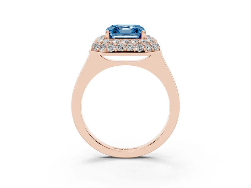 Asscher Cut Pave Halo Engagement Ring Setting for a Fancy Blue Lab-Grown Diamond | Slim Plain Band | Rose Gold