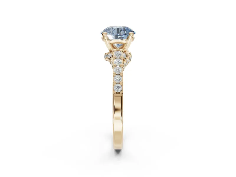 Round Pavé Solitaire Engagement Ring Setting for a Fancy Blue Lab-Grown Diamond | Crossover Gallery | Yellow Gold