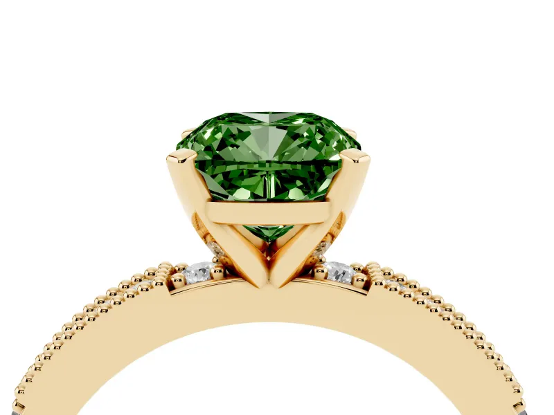 Cushion Cut Vintage Pavé Engagement Ring Setting for a Fancy Green Lab-Grown Diamond | Yellow Gold