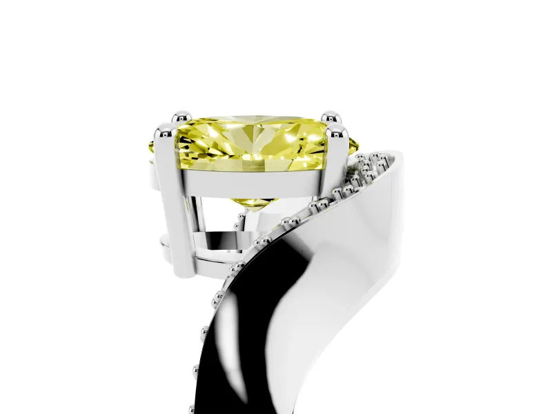 Oval Bypass Engagement Ring Setting for a Fancy Yellow Lab-Grown Diamond | Pavé Ribbon | White Gold