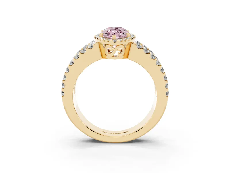 Marquise Halo Split Shank Engagement Ring Setting for a Fancy Pink Lab-Grown Diamond | Yellow Gold