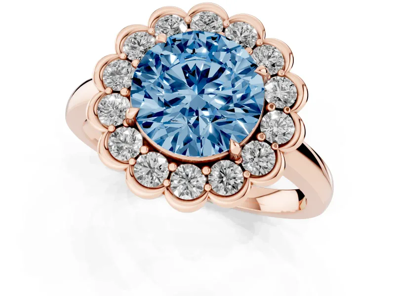 Round Scalloped Cluster Halo Engagement Ring Setting for a Fancy Blue Lab-Grown Diamond | Plain Band | Rose Gold