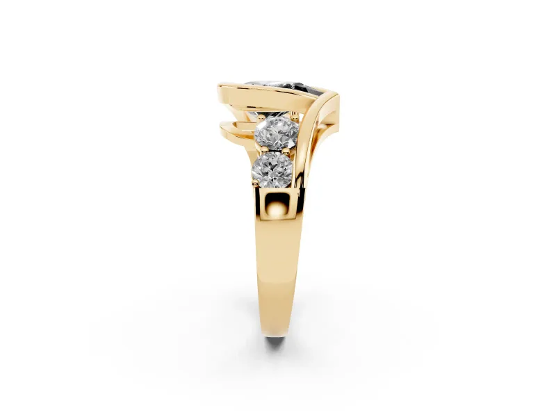 Pear-Shaped Bezel Bypass Engagement Ring Setting for a Black Center | Yellow Gold
