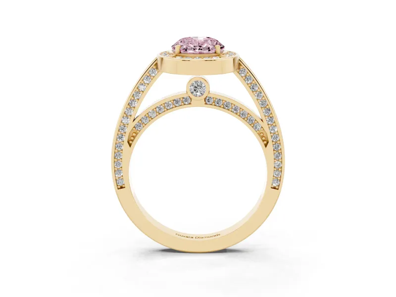 Oval Sectioned Halo Engagement Ring Setting for a Fancy Pink Lab-Grown Diamond | Yellow Gold