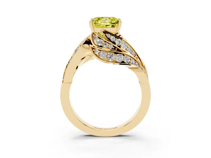Princess Cut Bypass Pavé Engagement Ring Setting for a Fancy Yellow Lab-Grown Diamond | Graduated Pavé | Yellow Gold