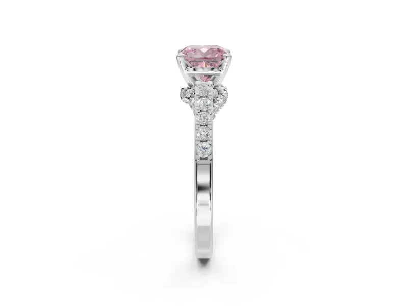 Cushion Cut Pavé Solitaire Engagement Ring Setting for a Fancy Pink Lab-Grown Diamond | Crossover Gallery | Platinum