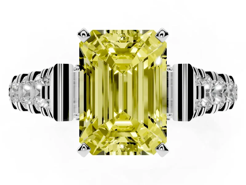 Emerald Cut Engagement Ring Setting for a Fancy Yellow Lab-Grown Diamond | Sterling Silver - Design NV-24564