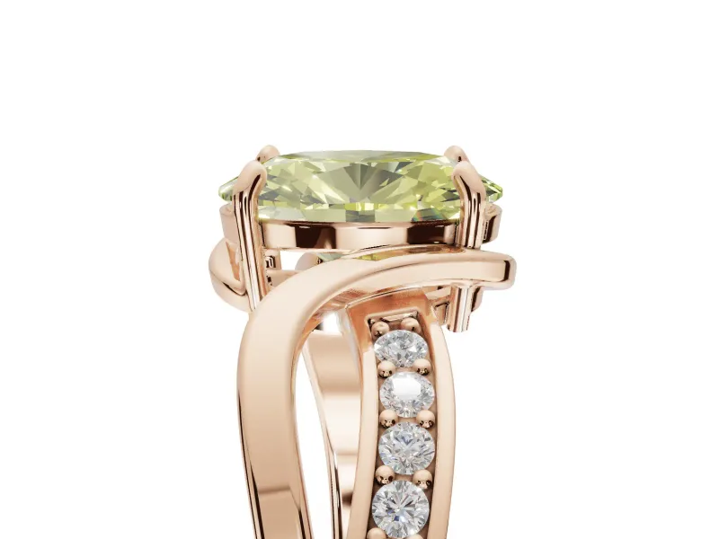 Oval Bypass Solitaire Engagement Ring Setting for a Fancy Yellow Lab-Grown Diamond | Pavé and Plain Strands | Rose Gold