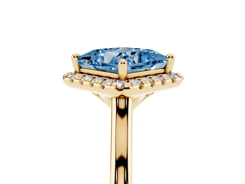 Princess Cut Halo Engagement Ring Setting for a Fancy Blue Lab-Grown Diamond | Plain Polished Band | Yellow Gold