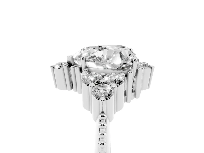 Heart-Shaped Vintage Cluster Engagement Ring Setting | Beaded Edges | Sterling Silver