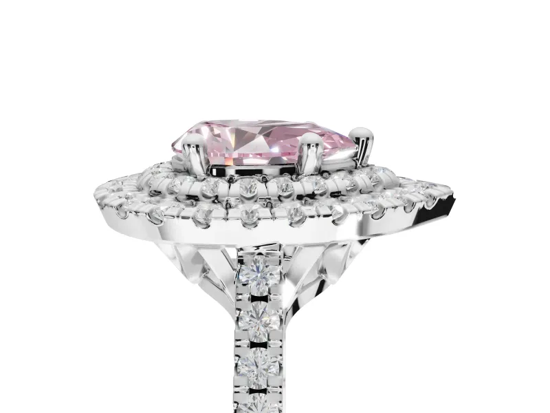 Pear-Shaped Double Halo Engagement Ring Setting for a Fancy Pink Lab-Grown Diamond | Sterling Silver