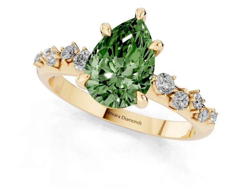 Pear-Shaped Graduated Engagement Ring Setting for a Fancy Green Lab-Grown Diamond | Yellow Gold