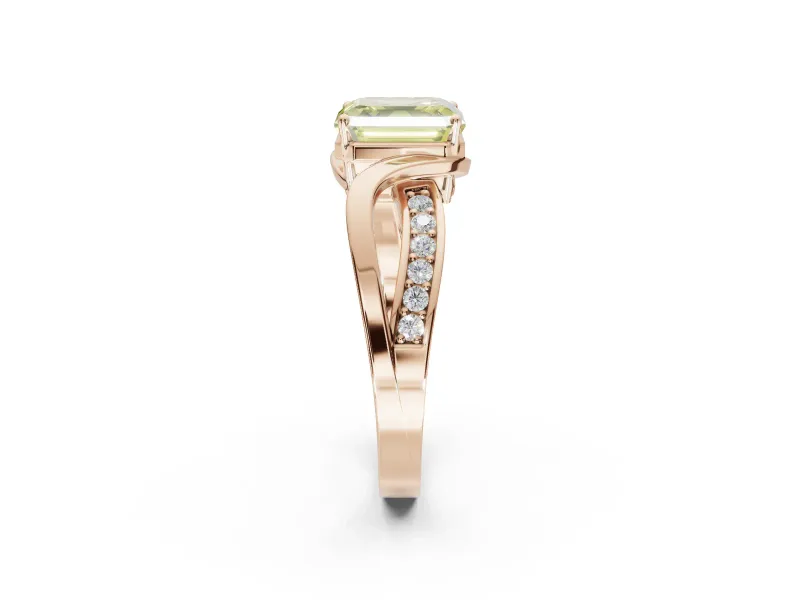 Asscher Cut Bypass Solitaire Engagement Ring Setting for a Fancy Yellow Lab-Grown Diamond | Pavé Strands | Rose Gold