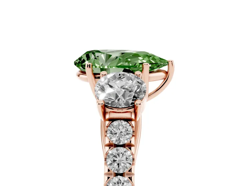 Pear-Shaped Engagement Ring Setting for a Fancy Green Lab-Grown Diamond | Three Stone | Rose Gold