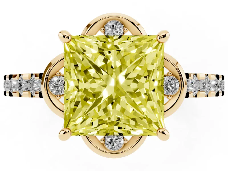 Princess Cut Floral Petal Engagement Ring Setting for a Fancy Yellow Lab-Grown Diamond | Petal Accents | Yellow Gold