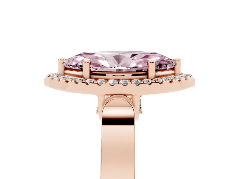 Marquise Halo Engagement Ring Setting for a Fancy Pink Lab-Grown Diamond | Pavé Panel Shoulders | Rose Gold