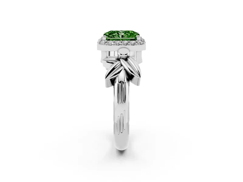 Radiant Cut Floral Halo Engagement Ring Setting for a Fancy Green Lab-Grown Diamond | Platinum