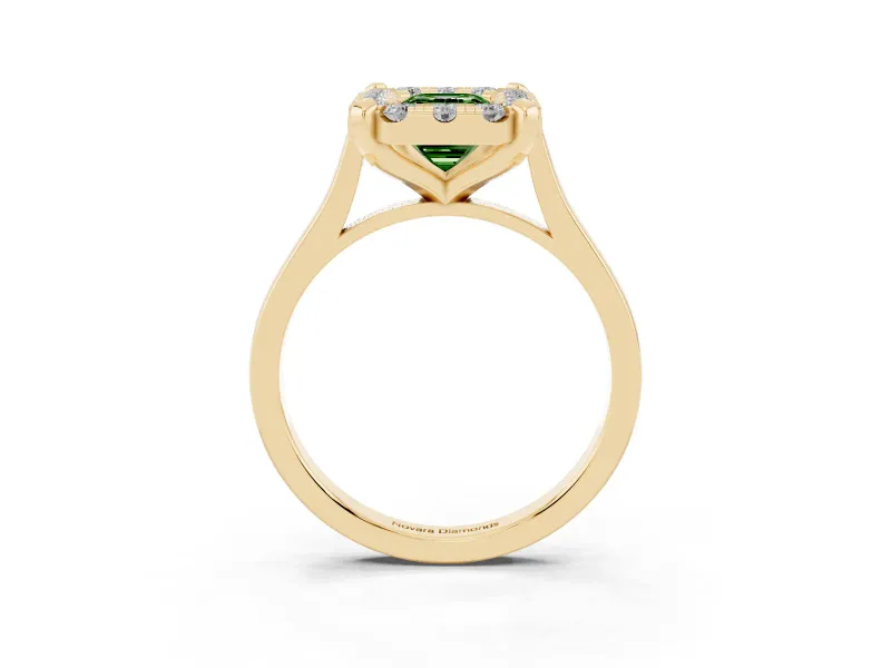 Emerald Cut Claw Corner Halo Engagement Ring Setting for a Fancy Green Lab-Grown Diamond | Slim Plain Band | Yellow Gold