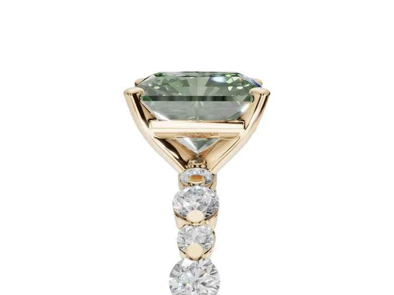 Radiant Cut Pavé Engagement Ring Setting for a Fancy Green Lab-Grown Diamond | Alternating Accents | Yellow Gold