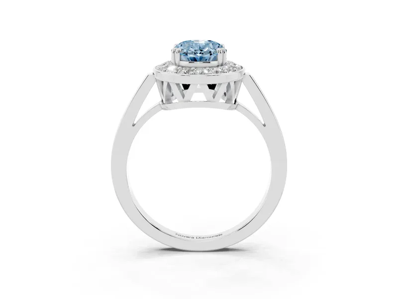 Oval Halo Engagement Ring Setting for a Fancy Blue Lab-Grown Diamond | Polished Halo Rim | White Gold