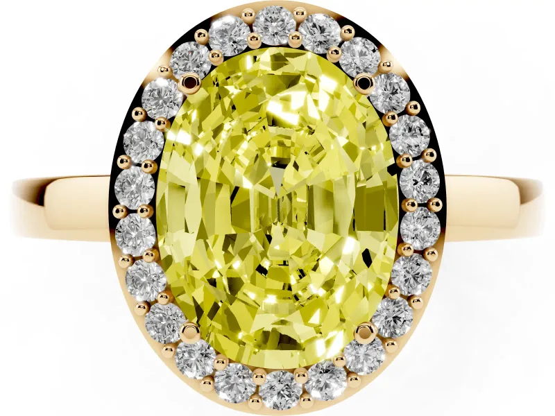 Fancy Yellow Oval Cut Diamond Halo Ring Set in Yellow gold with Solitaire Band and Prong Setting