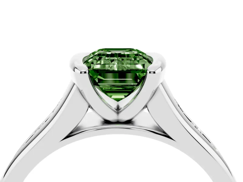 Emerald Cut Half Bezel Engagement Ring Setting for a Fancy Green Lab-Grown Diamond | Platinum