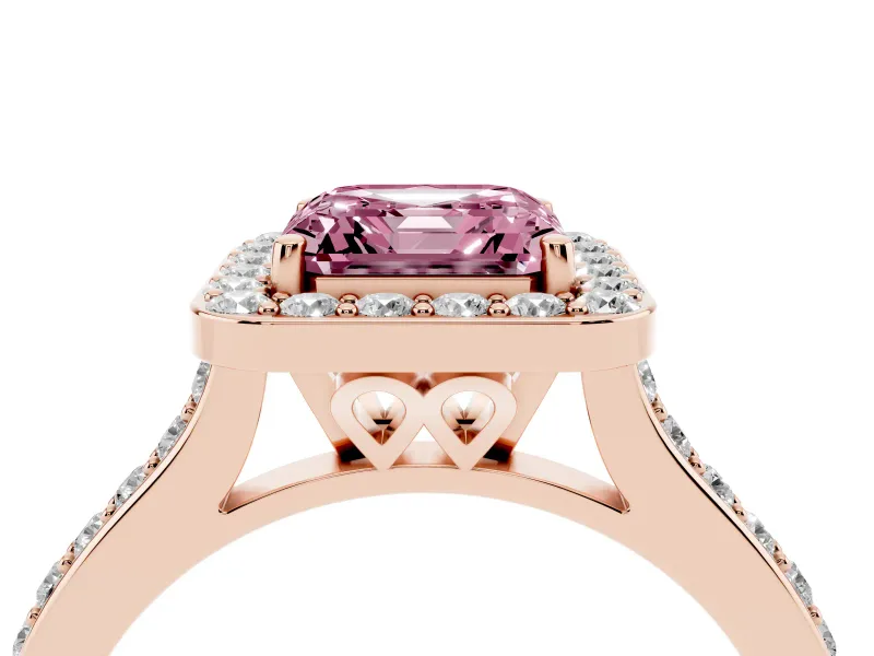 Asscher Cut Halo Engagement Ring Setting for a Fancy Pink Lab-Grown Diamond | Rose Gold - Design NV-24729