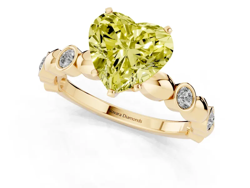 Heart-Shaped Station Engagement Ring Setting for a Fancy Yellow Lab-Grown Diamond | Yellow Gold