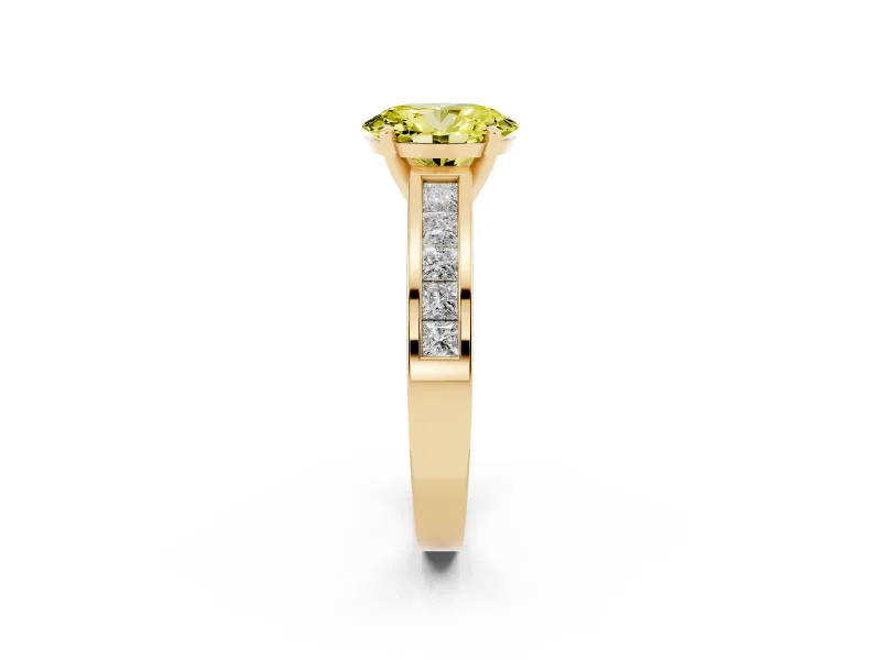 Oval Channel Engagement Ring Setting for a Fancy Yellow Lab-Grown Diamond | Yellow Gold