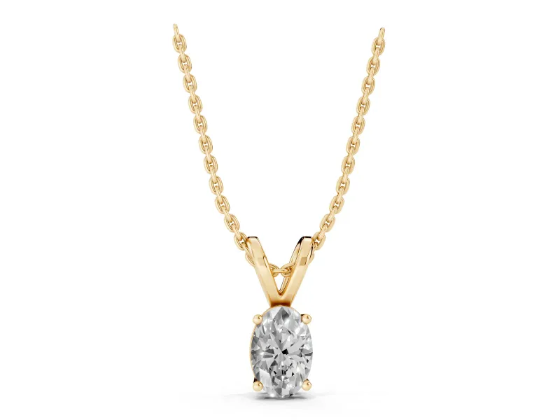 Oval Lab-Grown Diamond Solitaire Pendant Necklace | Split V Bail | Yellow Gold