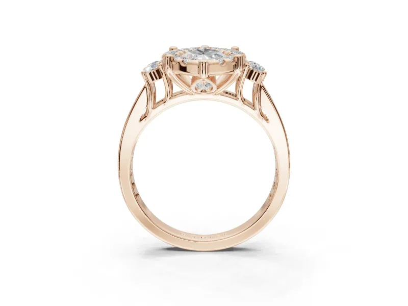 Marquise Halo Side Cluster Engagement Ring Setting | Graduated Channel Band | Rose Gold