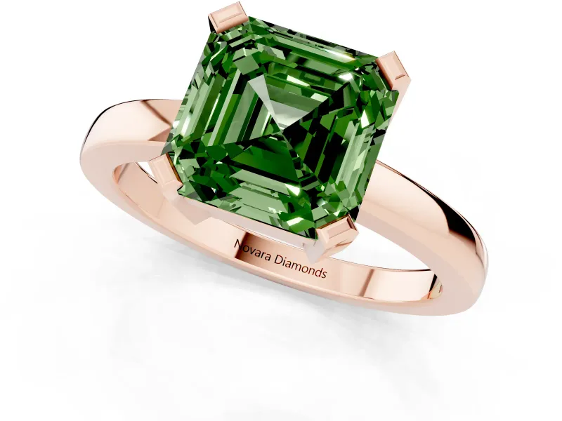 Asscher Cut Solitaire Engagement Ring Setting for a Fancy Green Lab-Grown Diamond | Flat Tab Prongs | Rose Gold