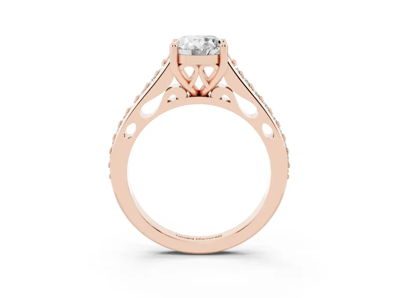 Oval Graduated Pave Cathedral Solitaire Engagement Ring Setting | Scroll Cut-Outs | Rose Gold