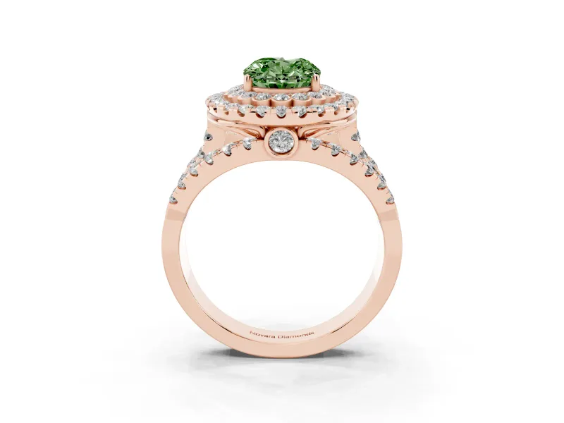 Oval Double Halo Split Shank Engagement Ring Setting for a Fancy Green Lab-Grown Diamond | Pave Strands | Rose Gold