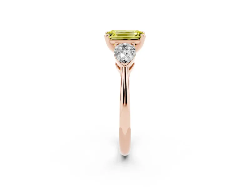 Emerald Cut 3-Stone Engagement Ring Setting for a Fancy Yellow Lab-Grown Diamond | Rose Gold