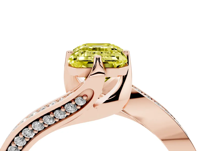 Emerald Cut Bypass Pavé Solitaire Engagement Ring Setting for a Fancy Yellow Lab-Grown Diamond | Angled Head | Rose Gold