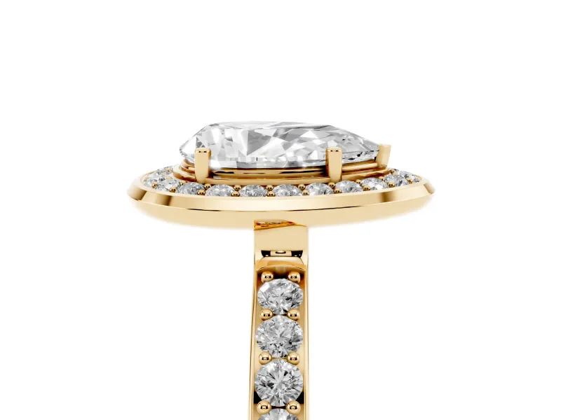 Pear-Shaped Bezel-Rim Halo Engagement Ring Setting | Pave Band | Yellow Gold