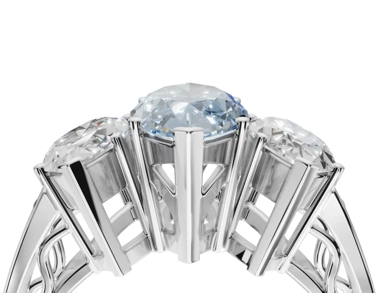 Marquise Three Stone Engagement Ring Setting for a Fancy Blue Lab-Grown Diamond | Beaded Shoulders | Platinum