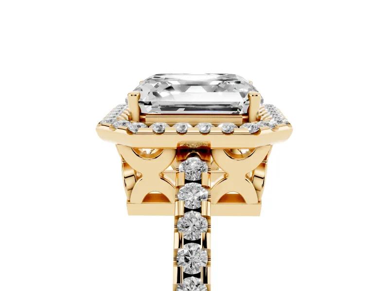 Asscher Cut Halo Engagement Ring Setting | Half Pave Band | Yellow Gold