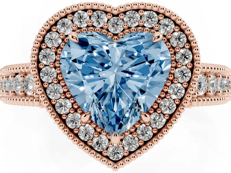 Heart-Shaped Halo Engagement Ring Setting for a Fancy Blue Lab-Grown Diamond | Rose Gold