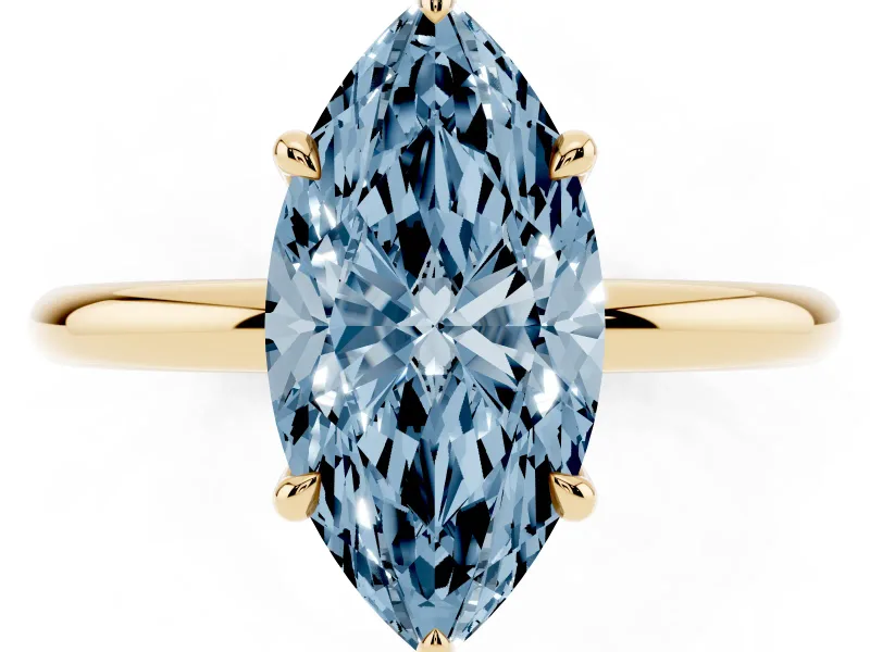 Marquise Hidden Halo Ring Setting for a Fancy Blue Lab-Grown Diamond | Yellow Gold
