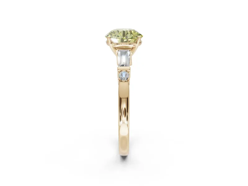 Round Tapered Baguette Engagement Ring Setting for a Fancy Yellow Lab-Grown Diamond | Yellow Gold