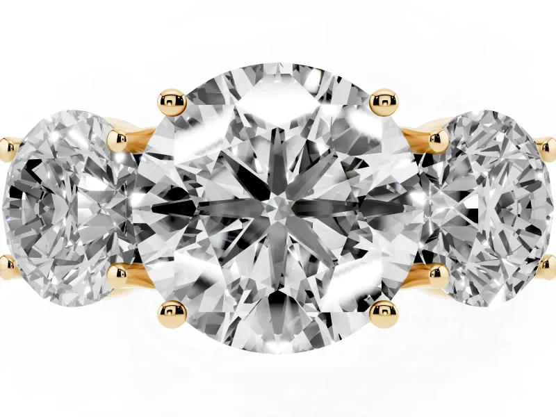 Round Three Stone Engagement Ring Setting | Accented Shoulders | Yellow Gold