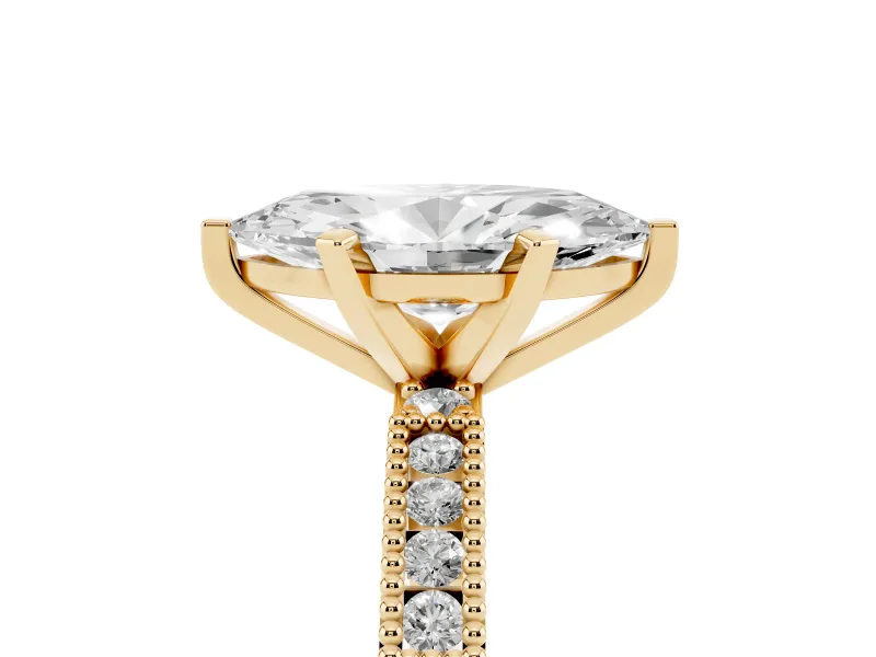 Marquise Vintage Pavé Solitaire Engagement Ring Setting | Milgrain Edges | Yellow Gold