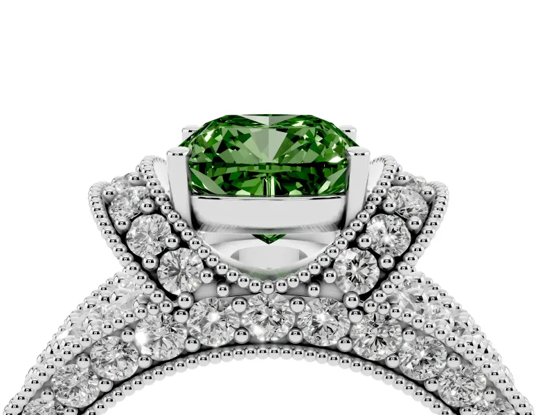 Cushion Cut Vintage Pave Engagement Ring Setting for a Fancy Green Lab-Grown Diamond | Milgrain Edges | Platinum