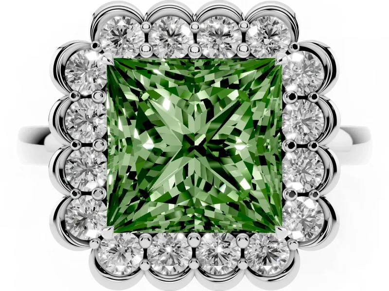 Princess Cut Halo Engagement Ring Setting for a Fancy Green Lab-Grown Diamond | White Gold - Design NV-24719